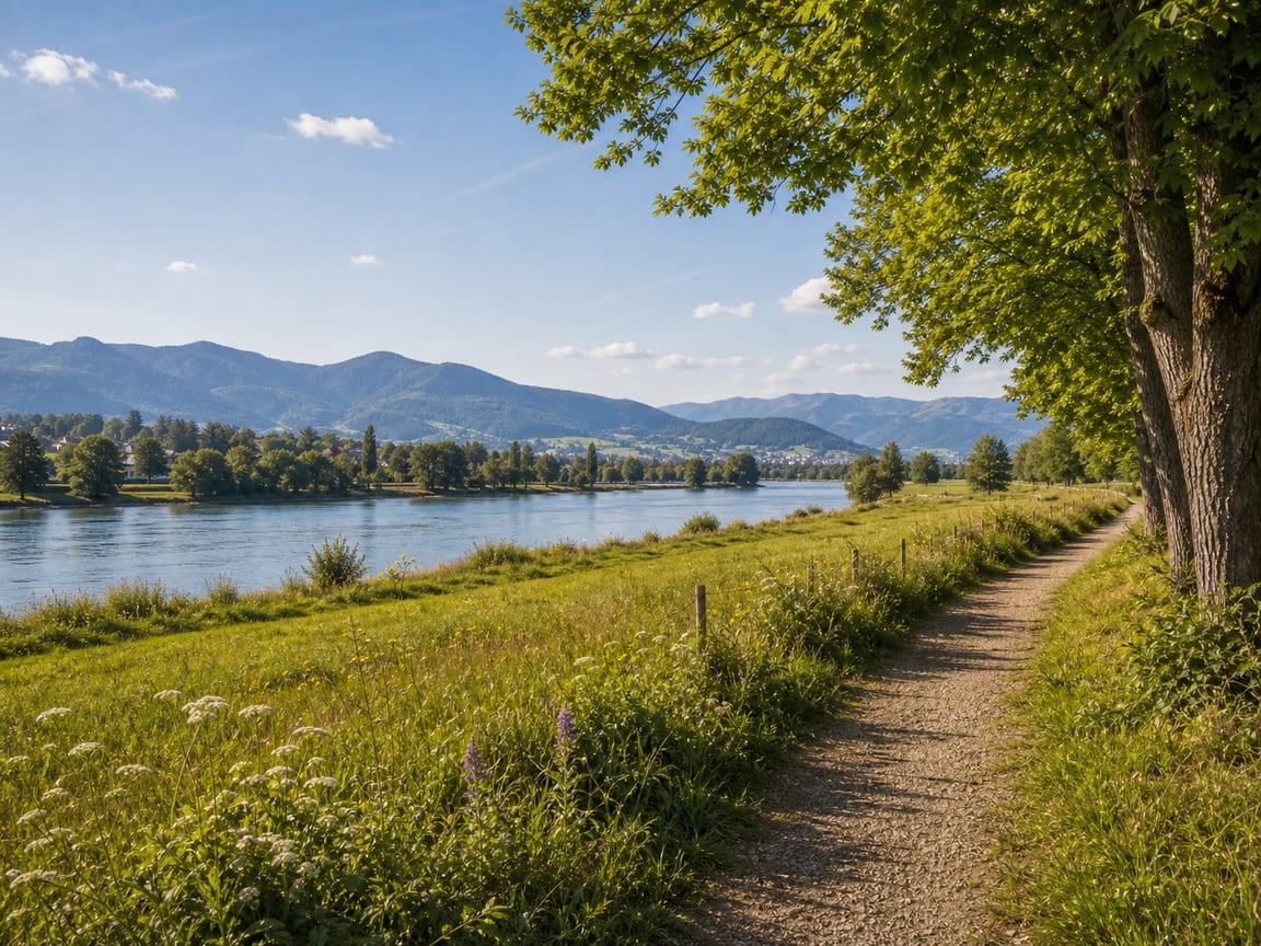 Naturlandschaft am Oberrhein mit Wäldern und sanften Hügeln