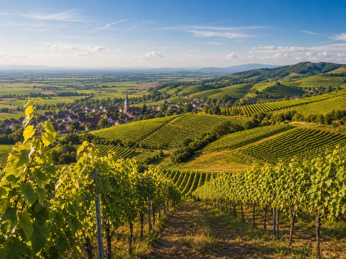 Weinberge mit reifen Reben im Markgräflerland