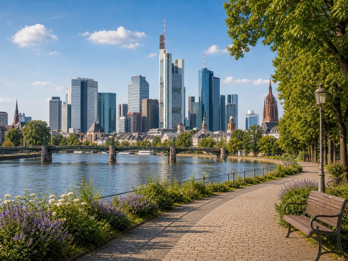 Frankfurter Skyline mit Hochhäusern und historischer Altstadt