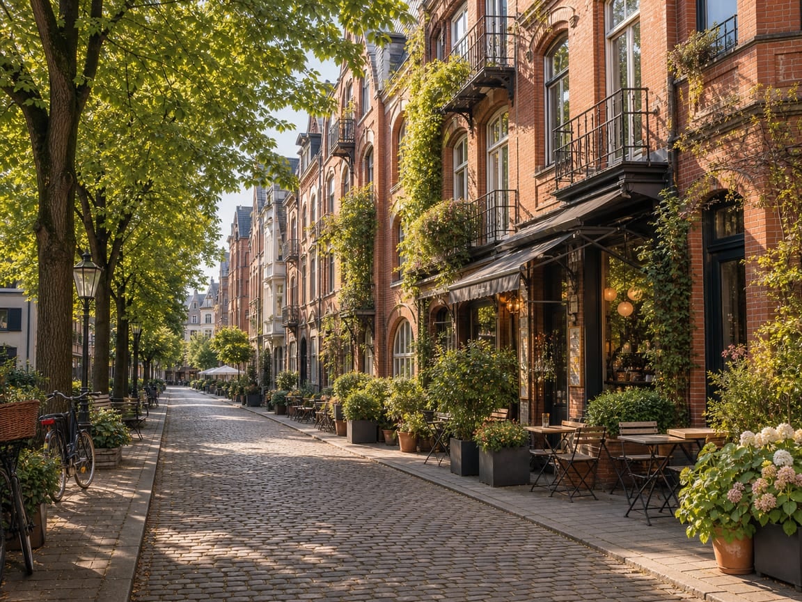 Backsteingassen der Hamburger Speicherstadt mit Kanälen