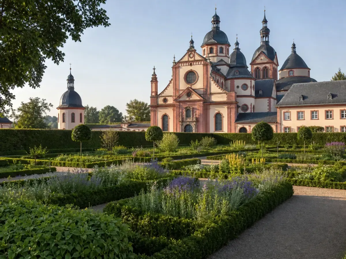 Klostergarten Seligenstadt vor der barocken Abtei
