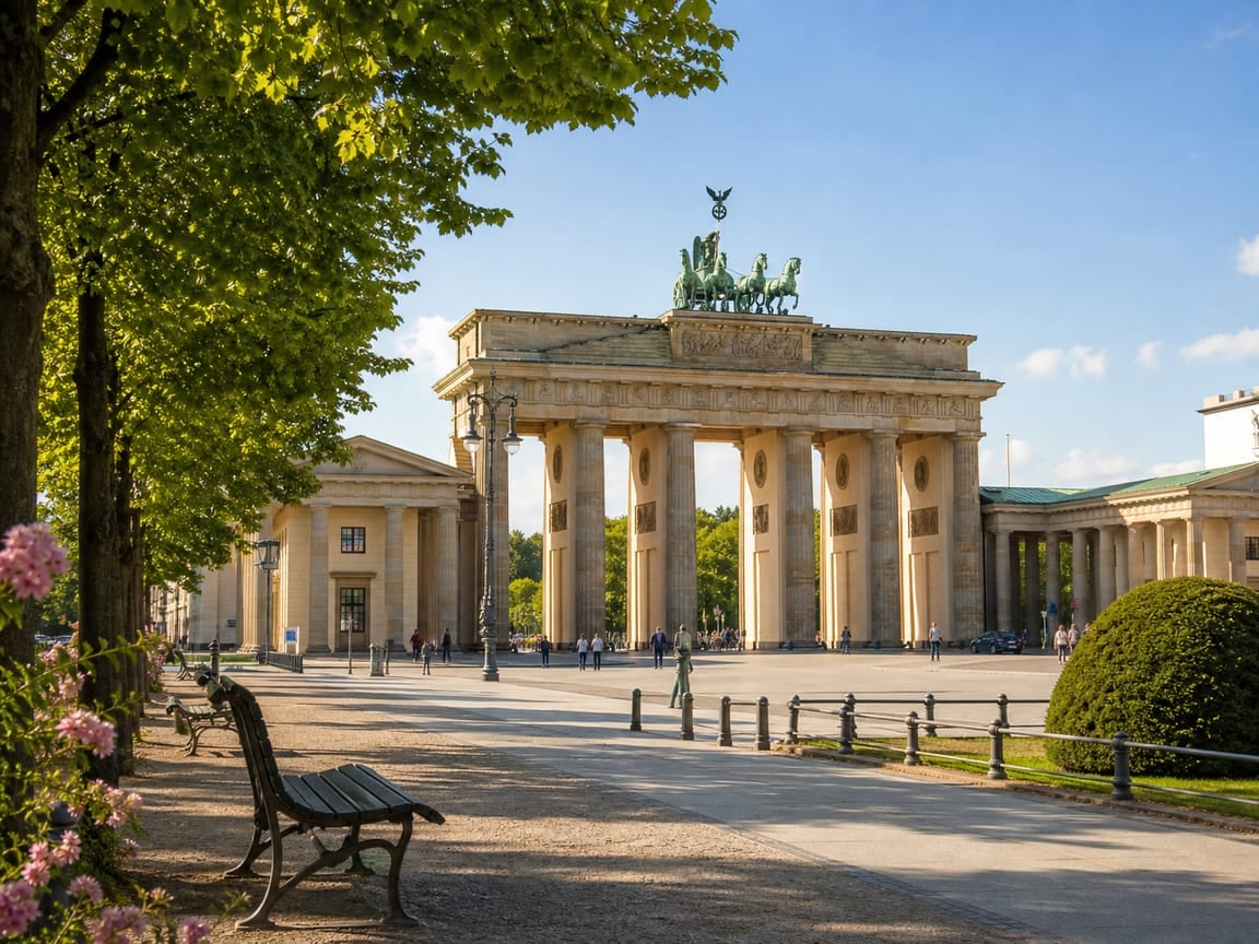 Berliner Wahrzeichen wie Brandenburger Tor und Museumsinsel im Tageslicht