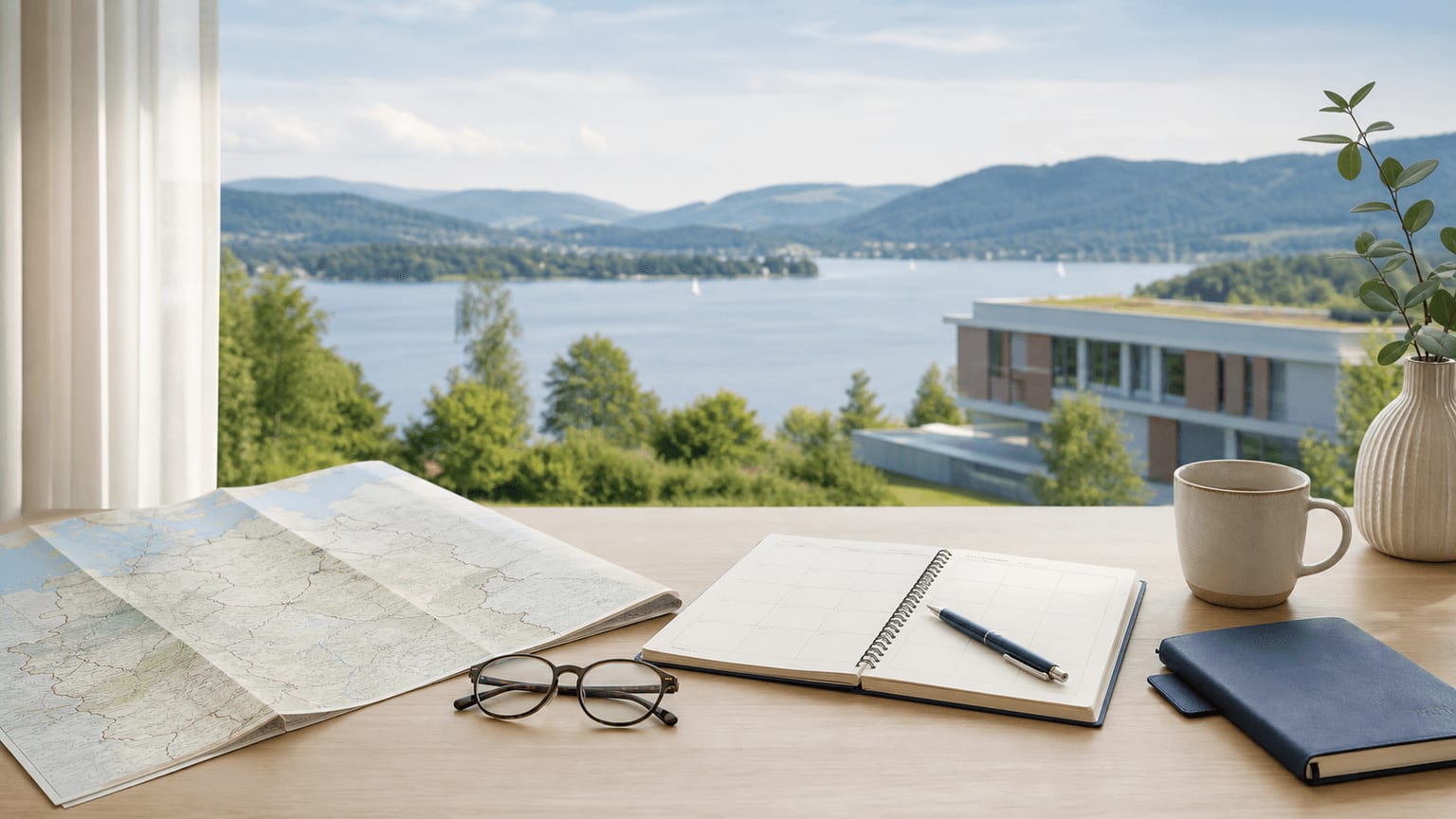 Reiseplanung mit Blick auf eine deutsche Seenlandschaft