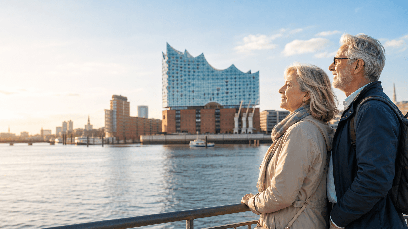 Blick auf den Hamburger Hafen mit Speicherstadt und Elbe